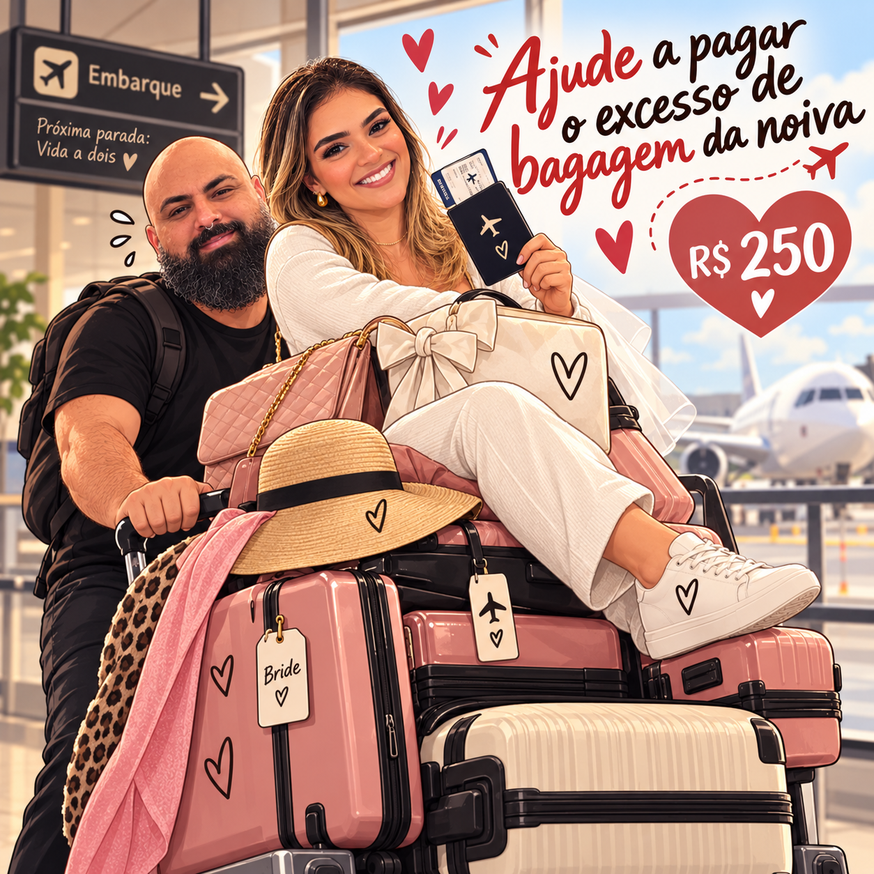 Ajude a pagar o excesso de bagagem da noiva